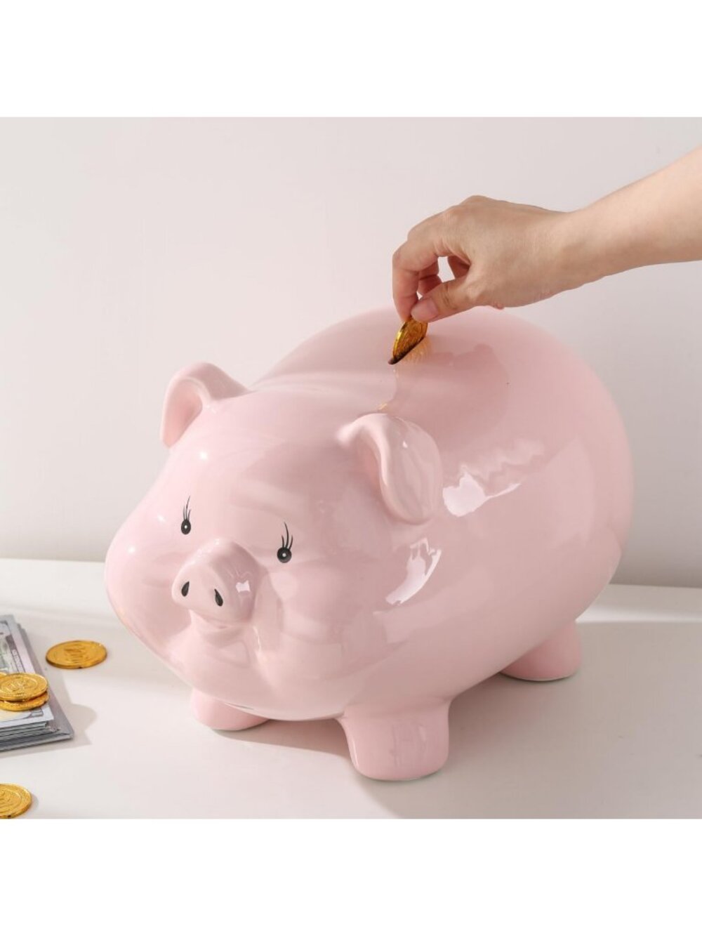 Large 13" Ceramic Piggy Bank for Adults & Kids - Fun Coin & Money Savings Bank